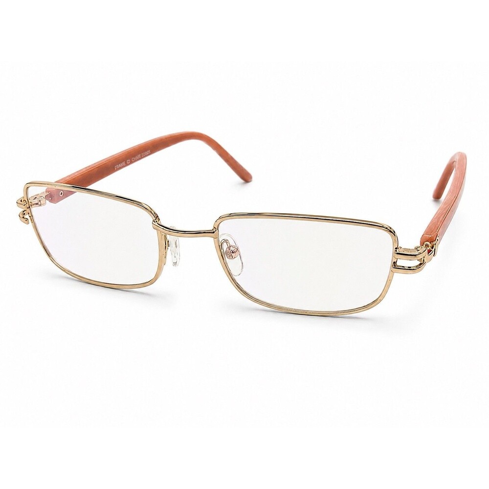 UV400 Light Tint Glasses Gold Rectangle Frame Peach Arms Anti Reflective Unisex
